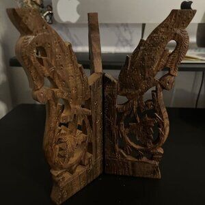 Vintage Boho Hand Carved Small Wood Plant Stand Pot Holder Home Decor